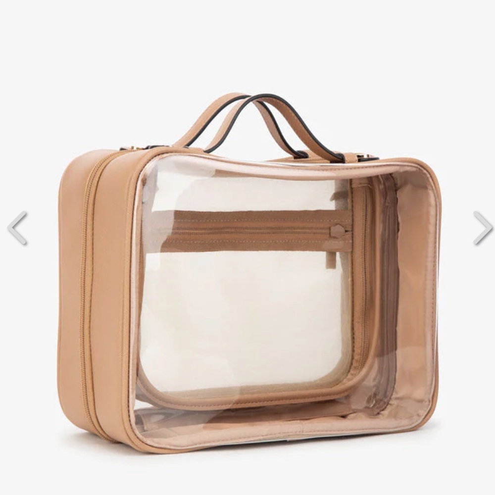 Calpak Large Transparent Travel Cosmetic Case in Nude Tan